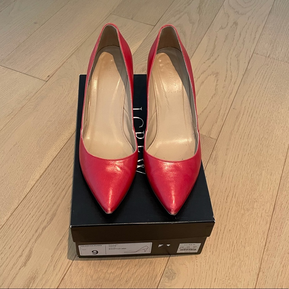 J Crew red leather kitten heels